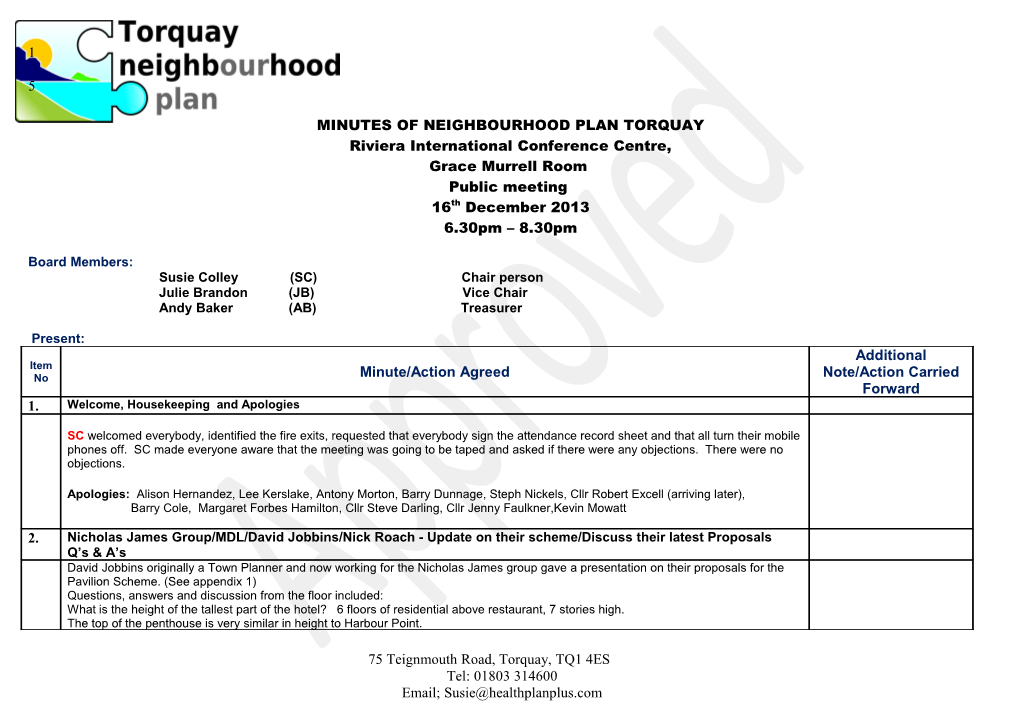 Minutes of Neighbourhood Plan Torquay