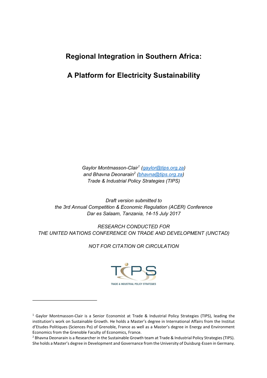 Regional Integration in Southern Africa: a Platform for Electricity