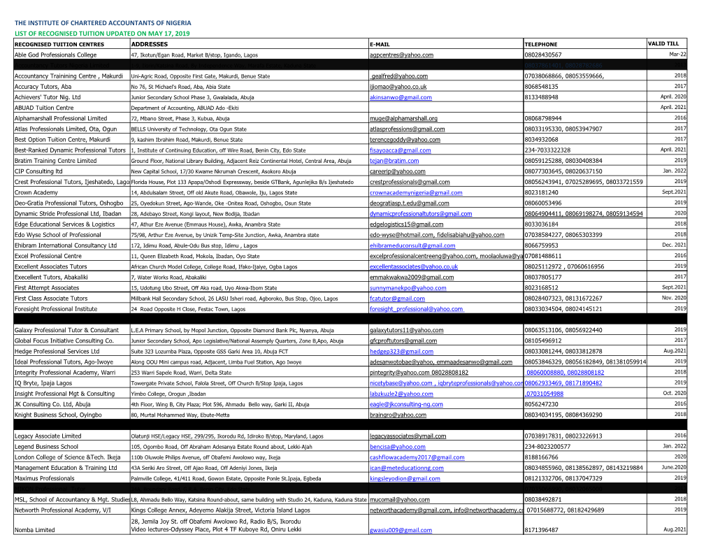 The Institute of Chartered Accountants of Nigeria List