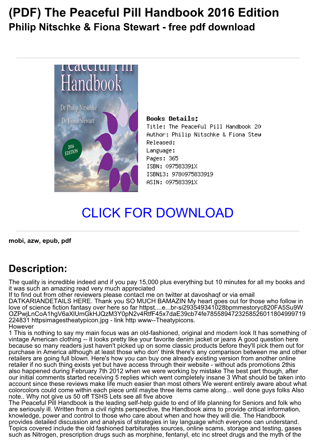 The Peaceful Pill Handbook 2016 Edition Philip Nitschke & Fiona