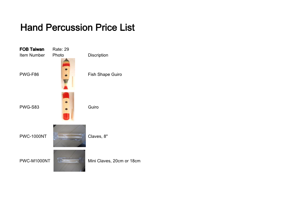 Hand Percussion Price List