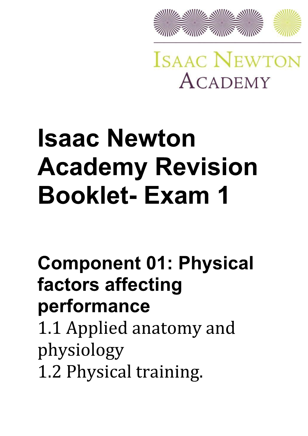 Isaac Newton Academy Revision Booklet- Exam 1