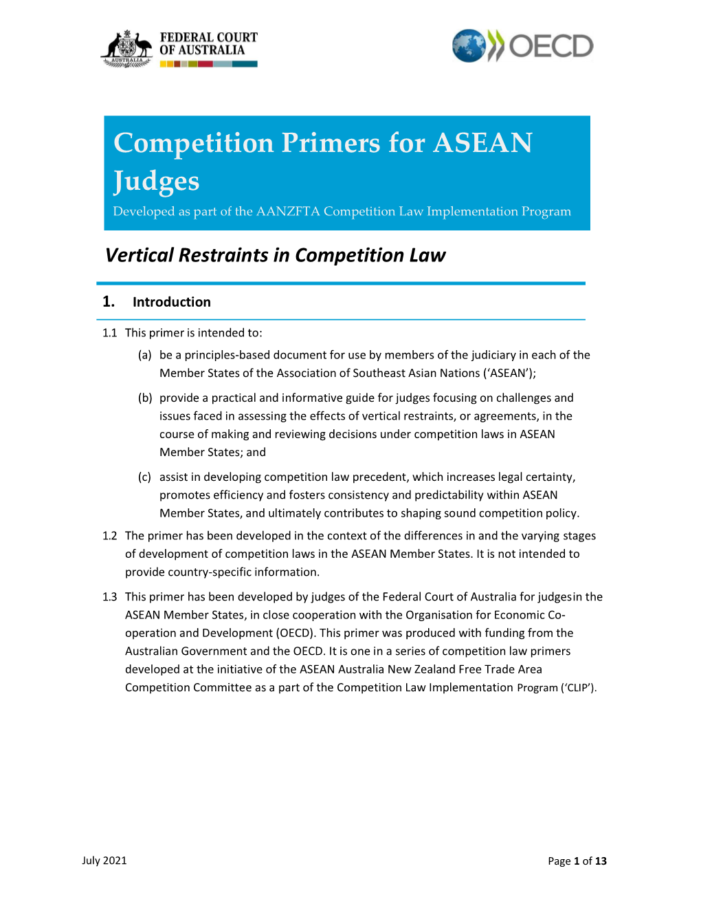 Competition Primers for ASEAN Judges Developed As Part of the AANZFTA Competition Law Implementation Program