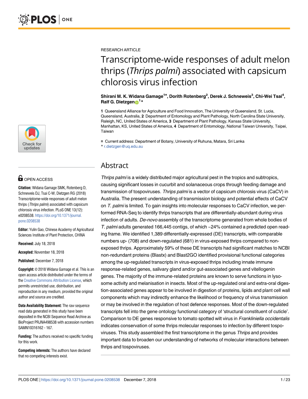 (Thrips Palmi) Associated with Capsicum Chlorosis Virus Infection