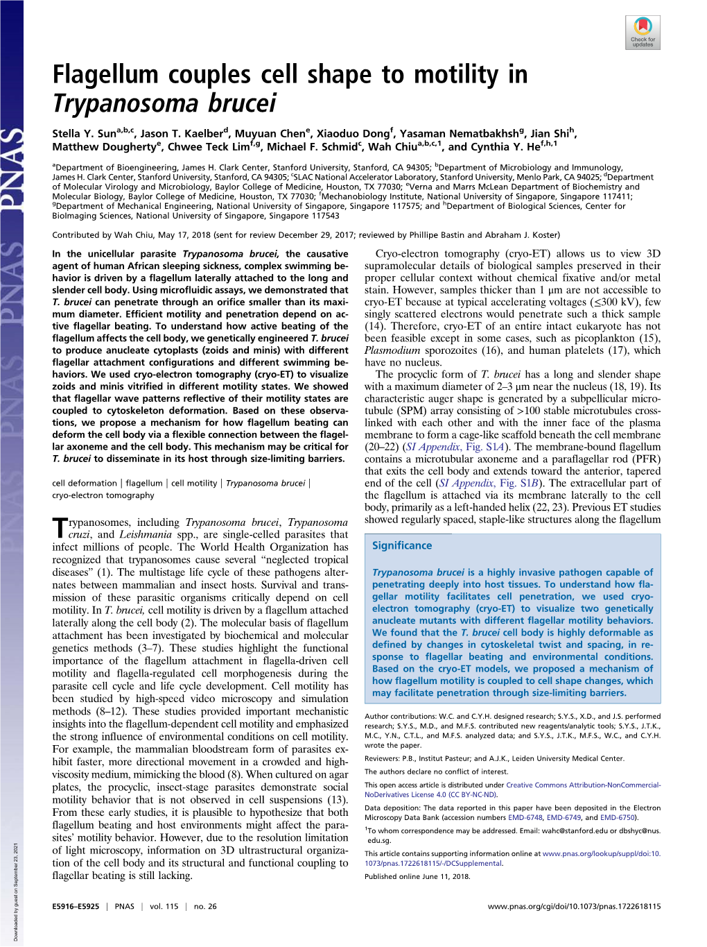 Flagellum Couples Cell Shape to Motility in Trypanosoma Brucei