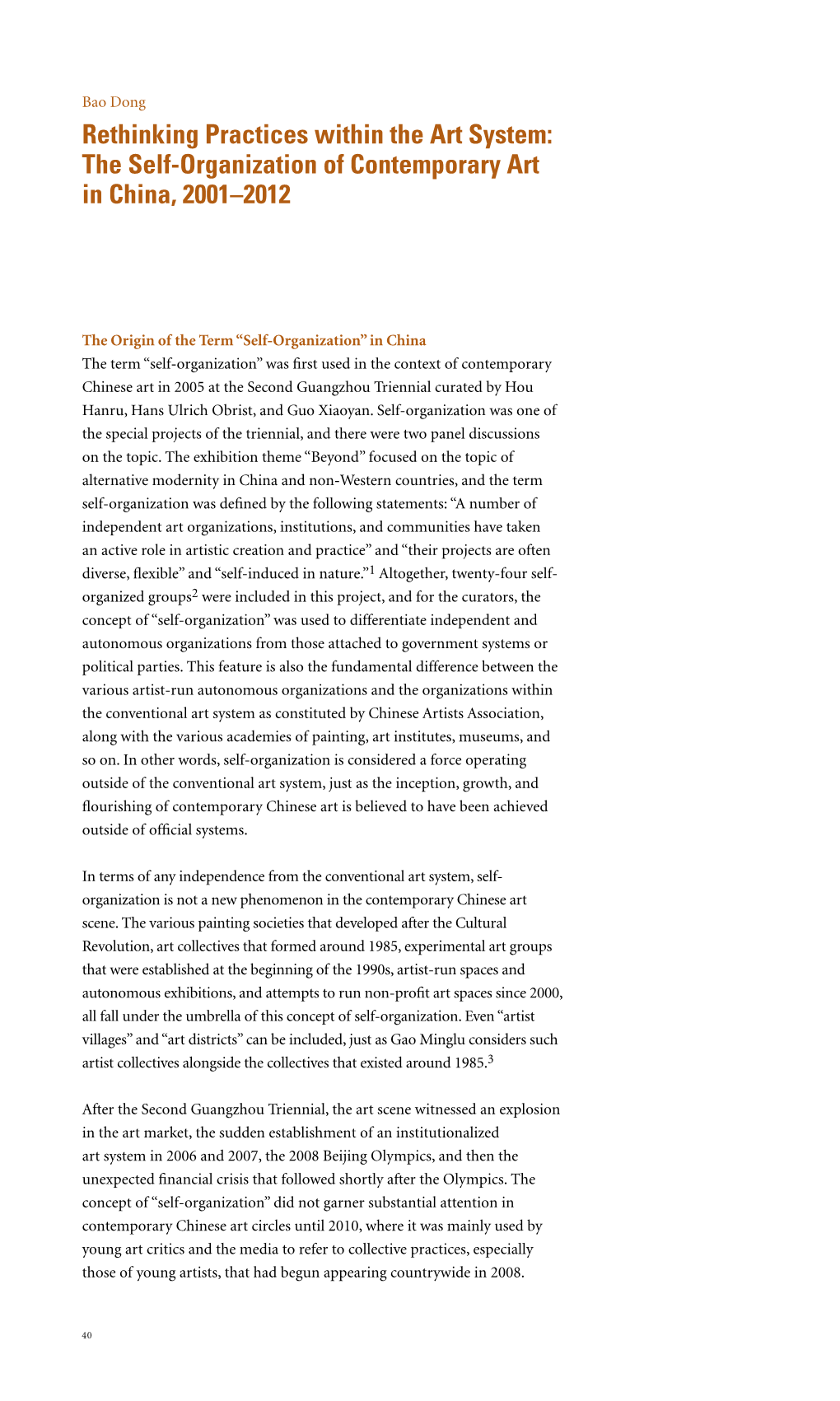 The Self-Organization of Contemporary Art in China, 2001–2012