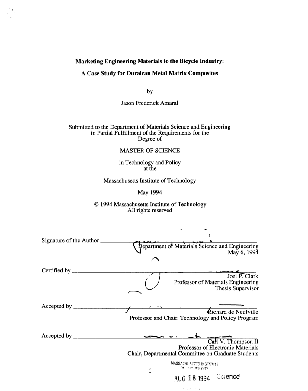 Marketing Engineering Materials to the Bicycle Industry: a Case Study for Duralcan Metal Matrix Composites by Jason Frederick Amaral