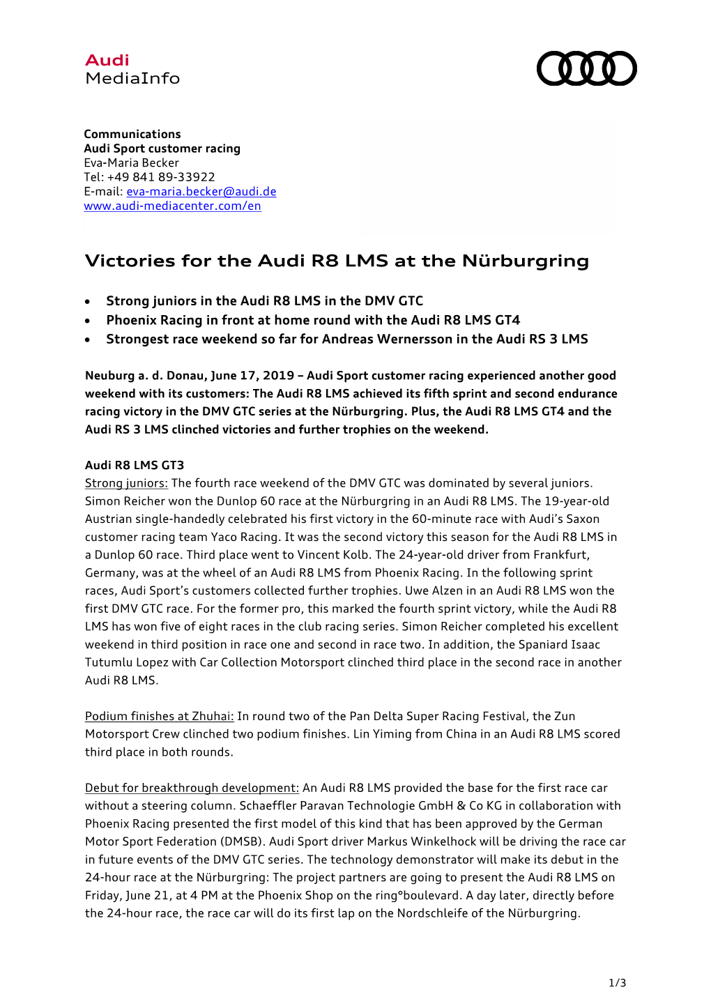 Victories for the Audi R8 LMS at the Nürburgring