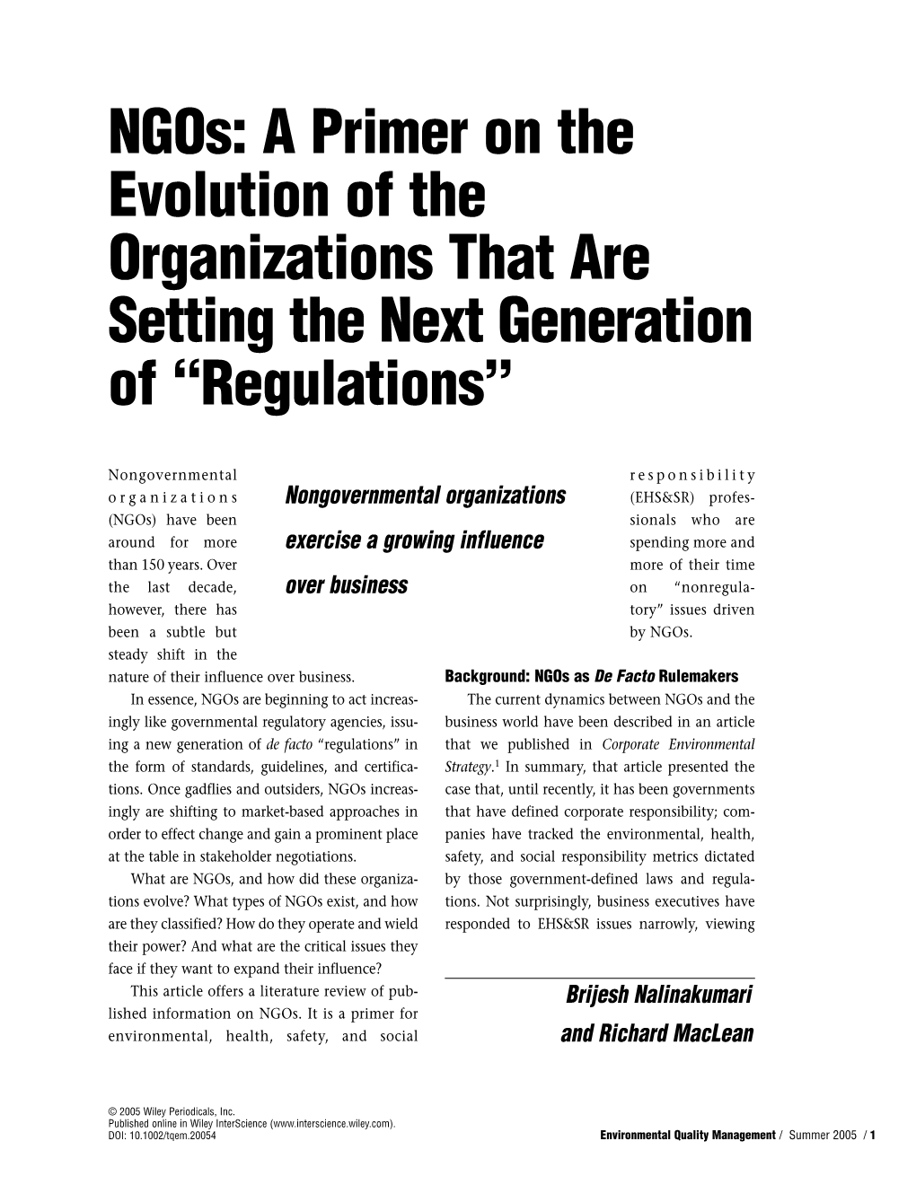 Ngos: a Primer on the Evolution of the Organizations That Are Setting the Next Generation of 