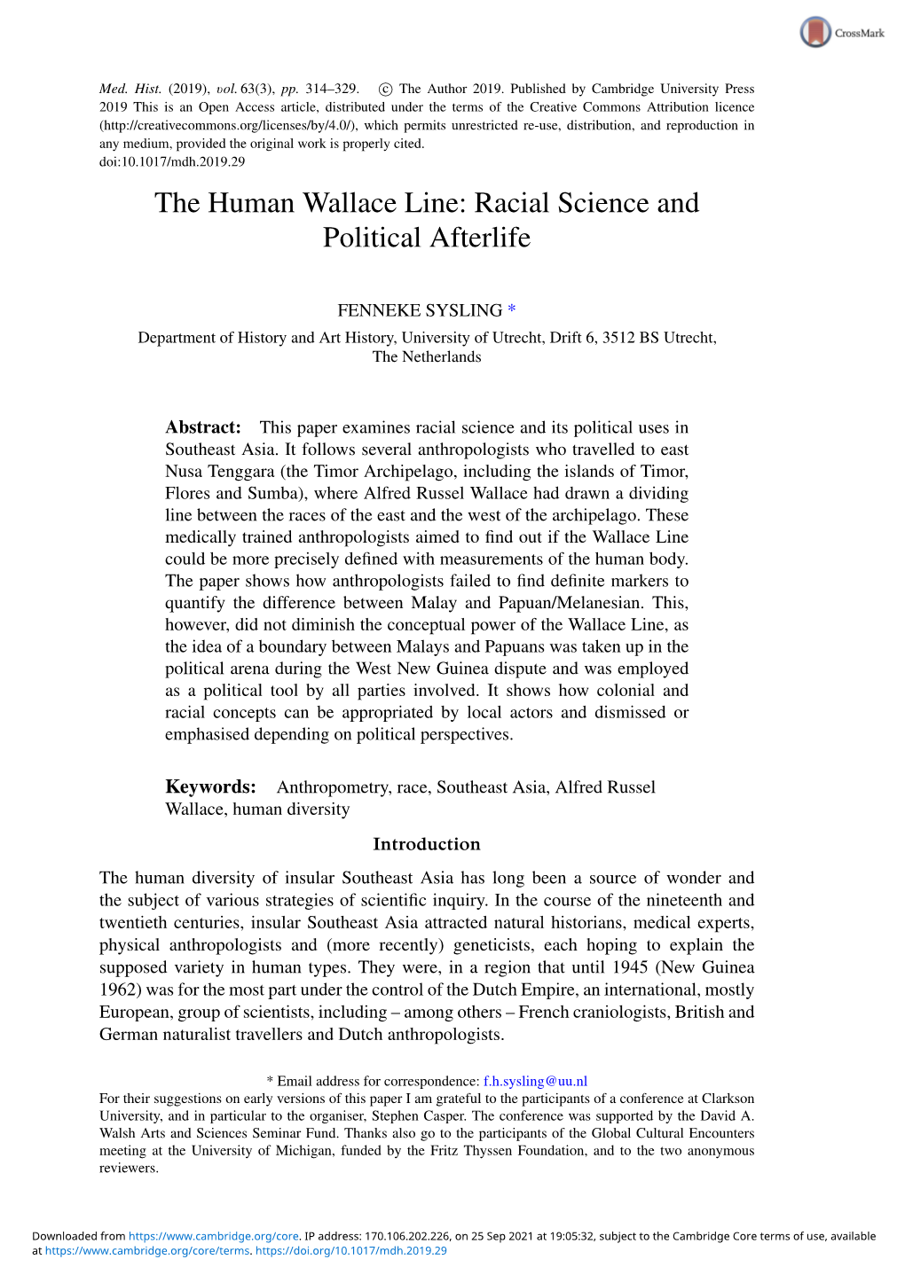 The Human Wallace Line: Racial Science and Political Afterlife