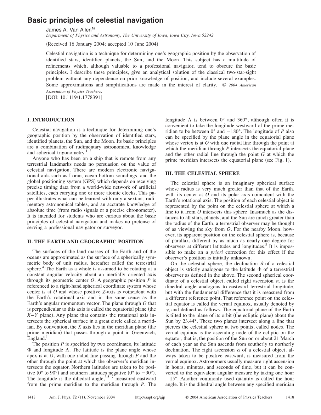 Basic Principles of Celestial Navigation James A