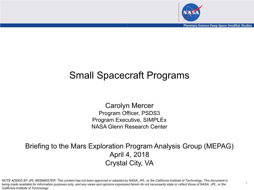 Small Spacecraft Programs