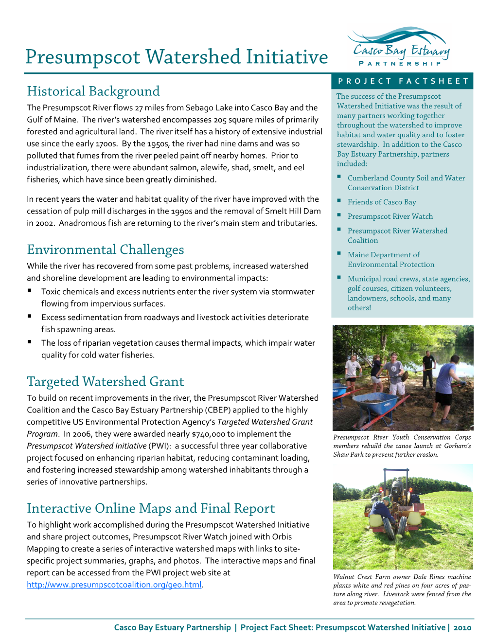 Presumpscot Watershed Initiative Factsheet.Pub