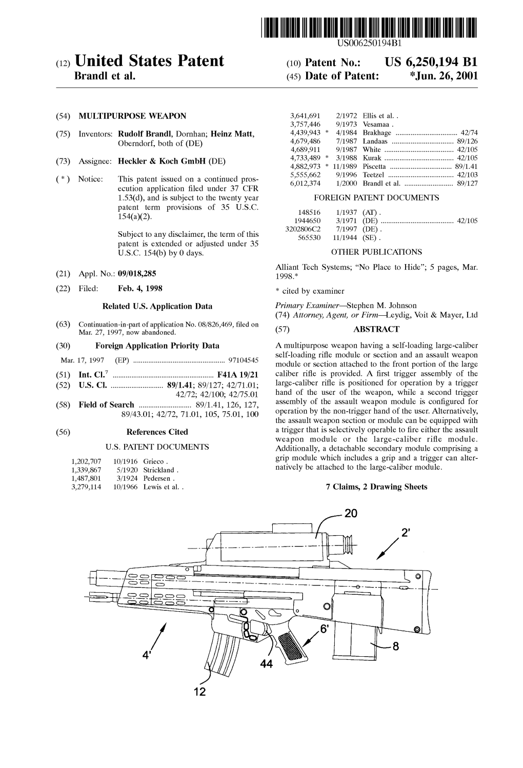 (12) United States Patent (10) Patent No.: US 6,250,194 B1 Brand Et Al