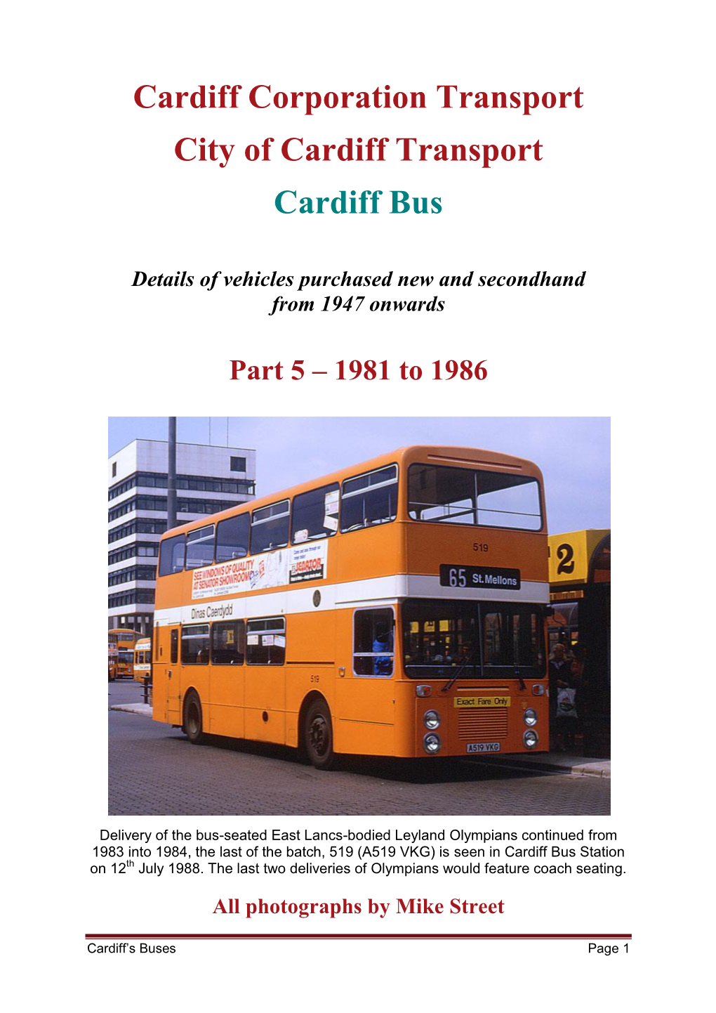 Cardiff Corporation Transport City of Cardiff Transport Cardiff Bus