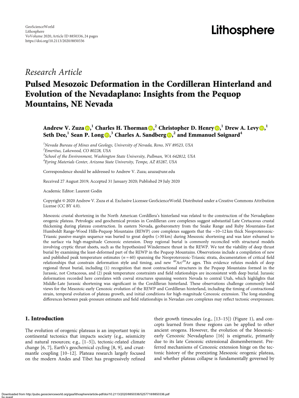 Research Article Pulsed Mesozoic Deformation in the Cordilleran Hinterland and Evolution of the Nevadaplano: Insights from the Pequop Mountains, NE Nevada