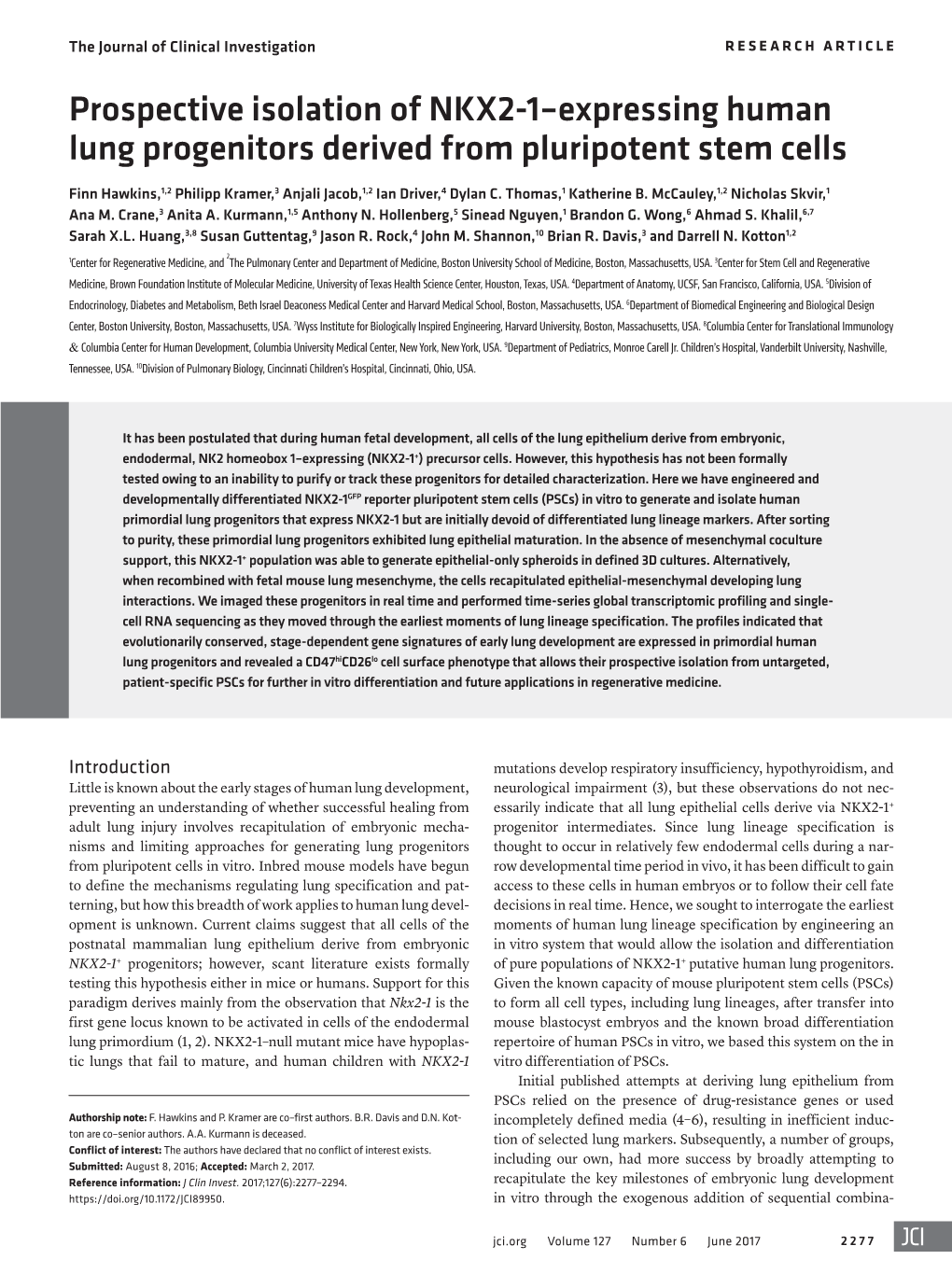 Prospective Isolation of NKX2-1–Expressing Human Lung Progenitors Derived from Pluripotent Stem Cells