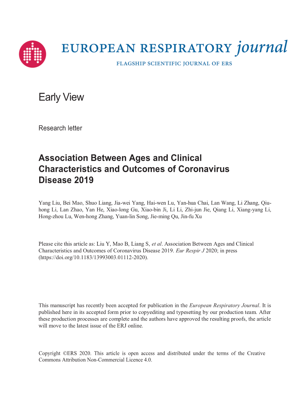 Association Between Ages and Clinical Characteristics and Outcomes of Coronavirus Disease 2019