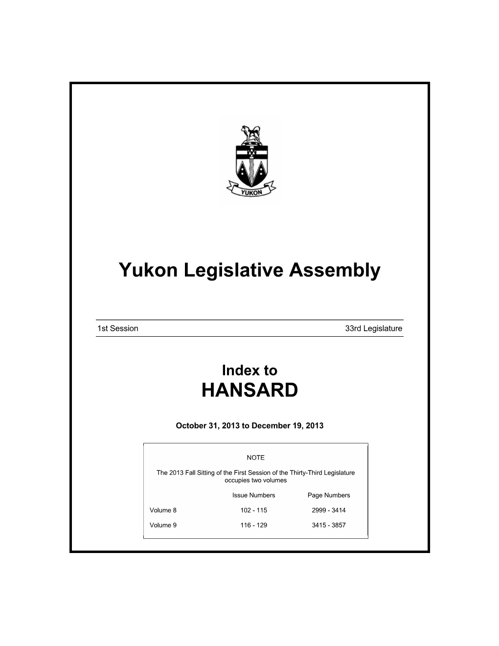 Yukon Legislative Assembly HANSARD