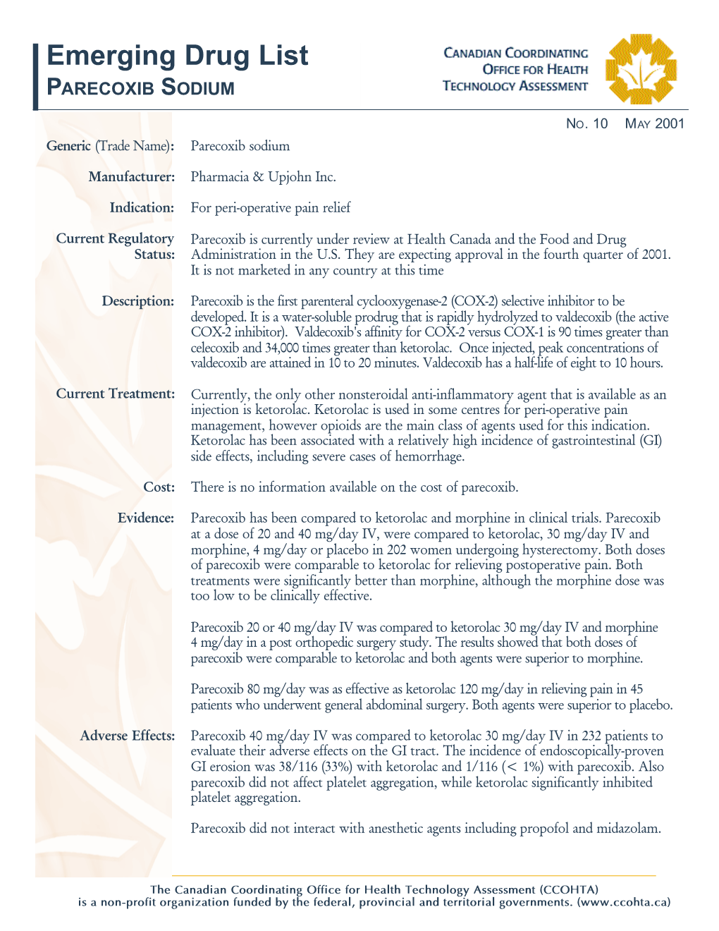 Emerging Drug List PARECOXIB SODIUM