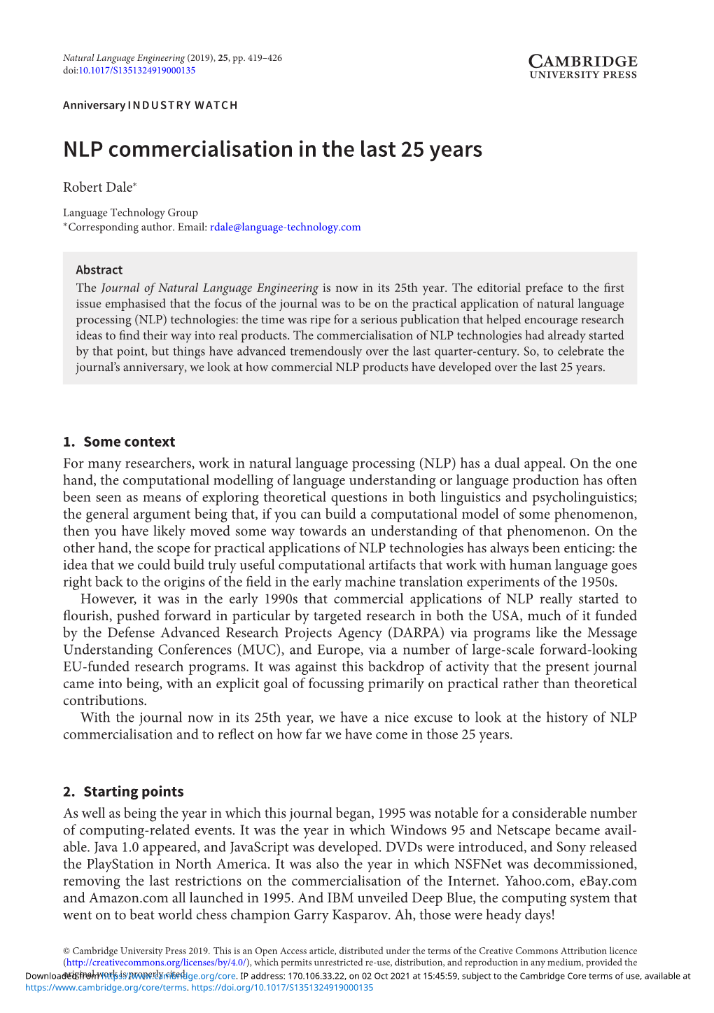 NLP Commercialisation in the Last 25 Years