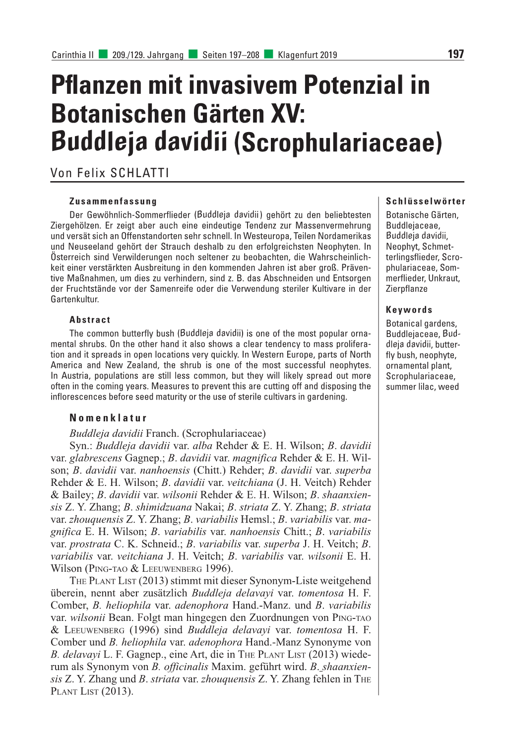 Buddleja Davidii (Scrophulariaceae) Von Felix SCHLATTI