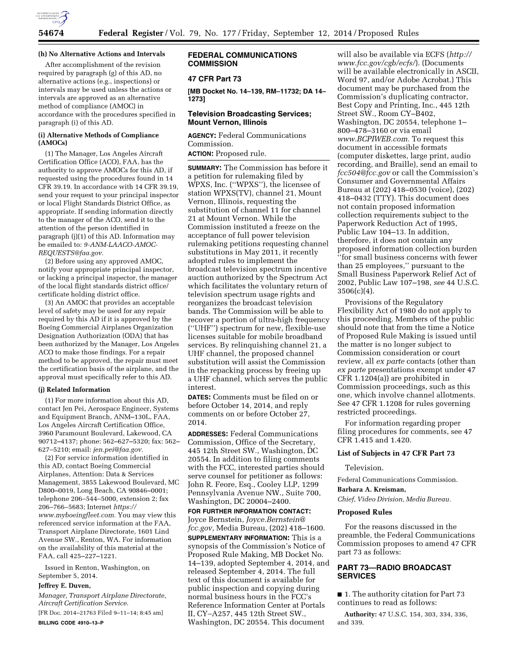 Federal Register/Vol. 79, No. 177/Friday, September 12, 2014