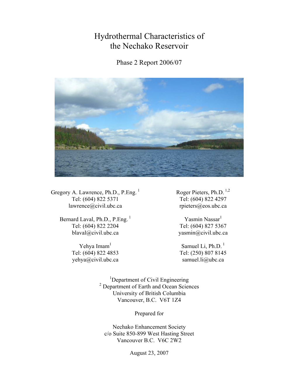 Hydrothermal Characteristics of the Nechako Reservoir