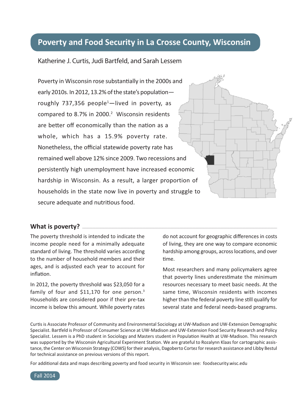 Poverty and Food Security in La Crosse County, Wisconsin