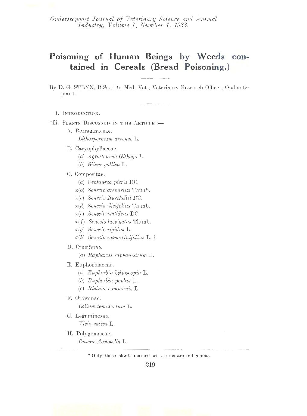 Poisoning of Tained 1N Human Beings by Weeds Con- (Bread Poisoning.)