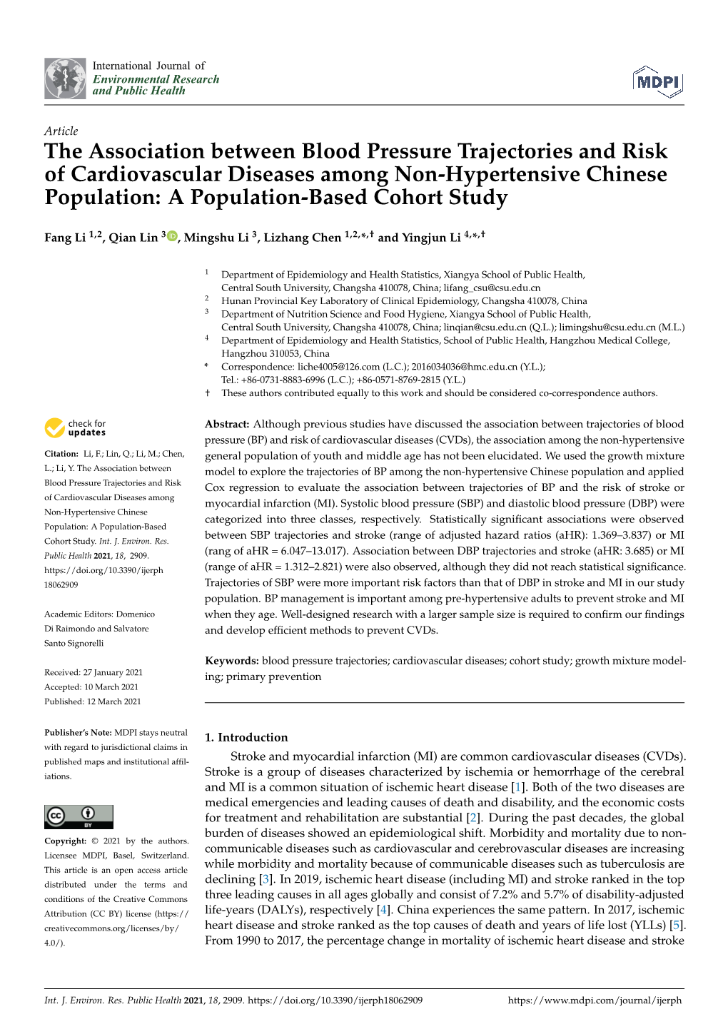 The Association Between Blood Pressure Trajectories and Risk of Cardiovascular Diseases Among Non-Hypertensive Chinese Population: a Population-Based Cohort Study