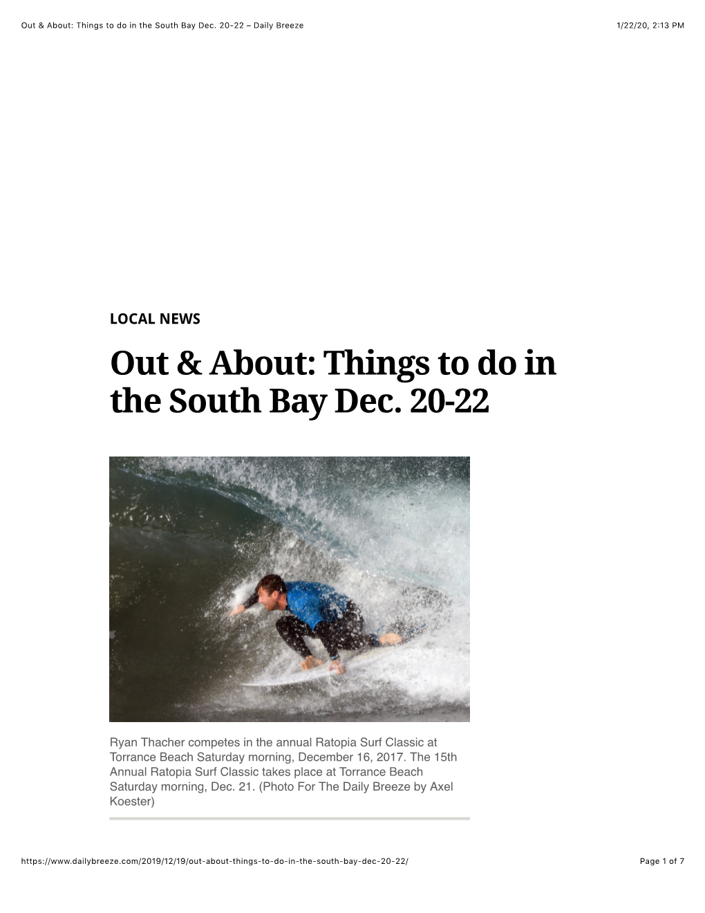 Things to Do in the South Bay Dec. 20-22 – Daily Breeze 1/22/20, 2�13 PM