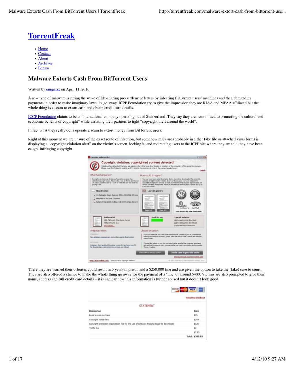 Malware Extorts Cash from Bittorrent Users | Torrentfreak