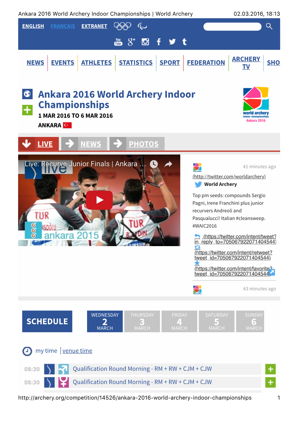 Ankara 2016 World Archery Indoor Championships | World Archery 02.03.2016, 18:13