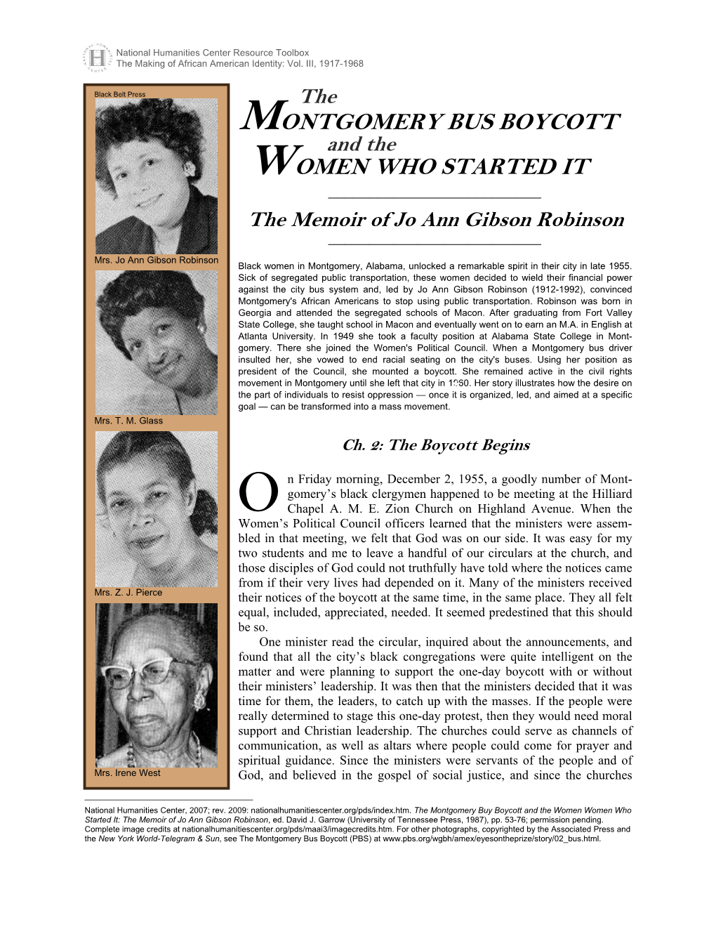 Jo Ann Gibson Robinson, the Montgomery Bus Boycott and The