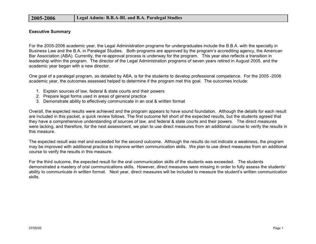 Learning Outcomes Assessment Plan Due the Last Work Day of October