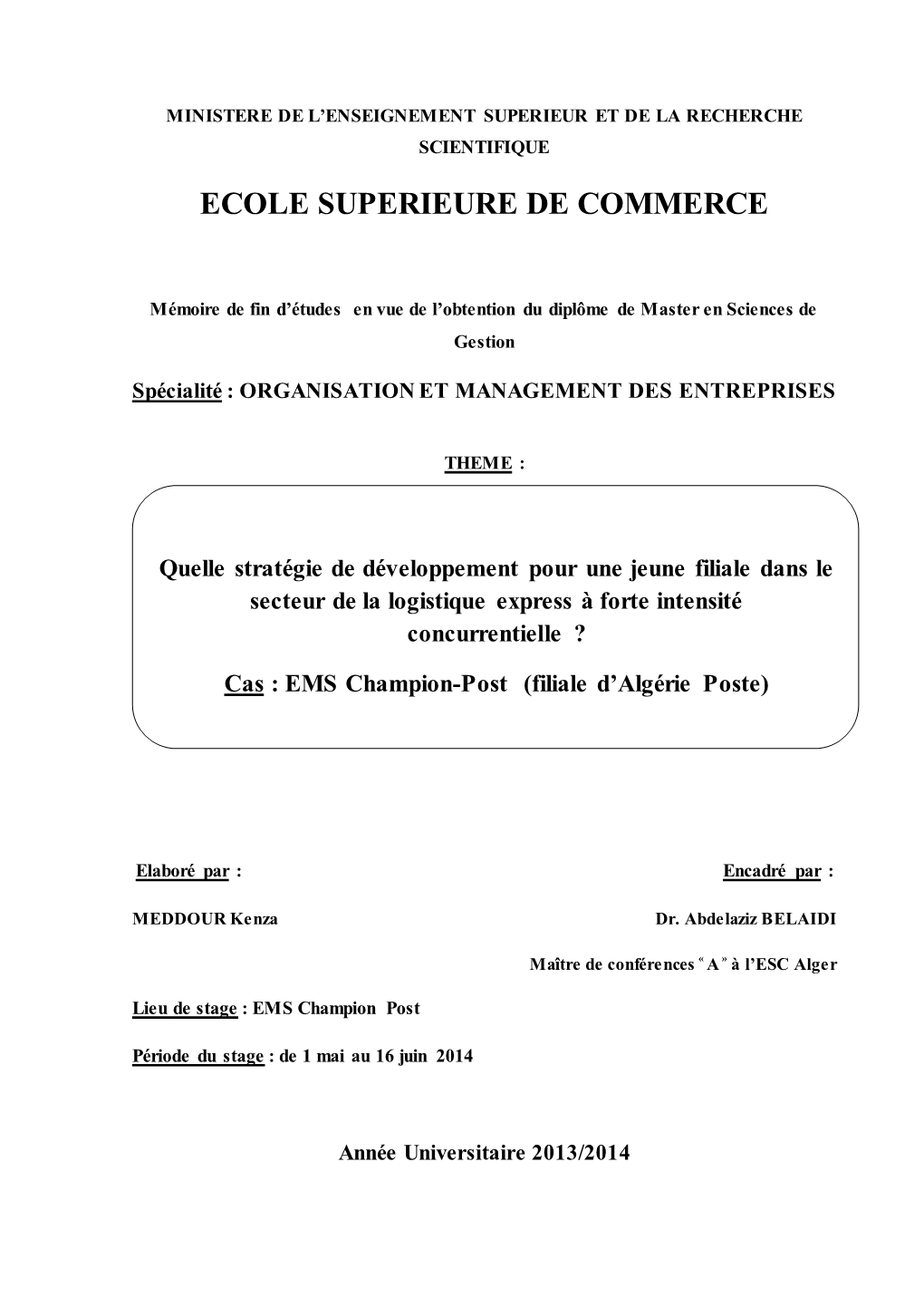 Ecole Superieure De Commerce