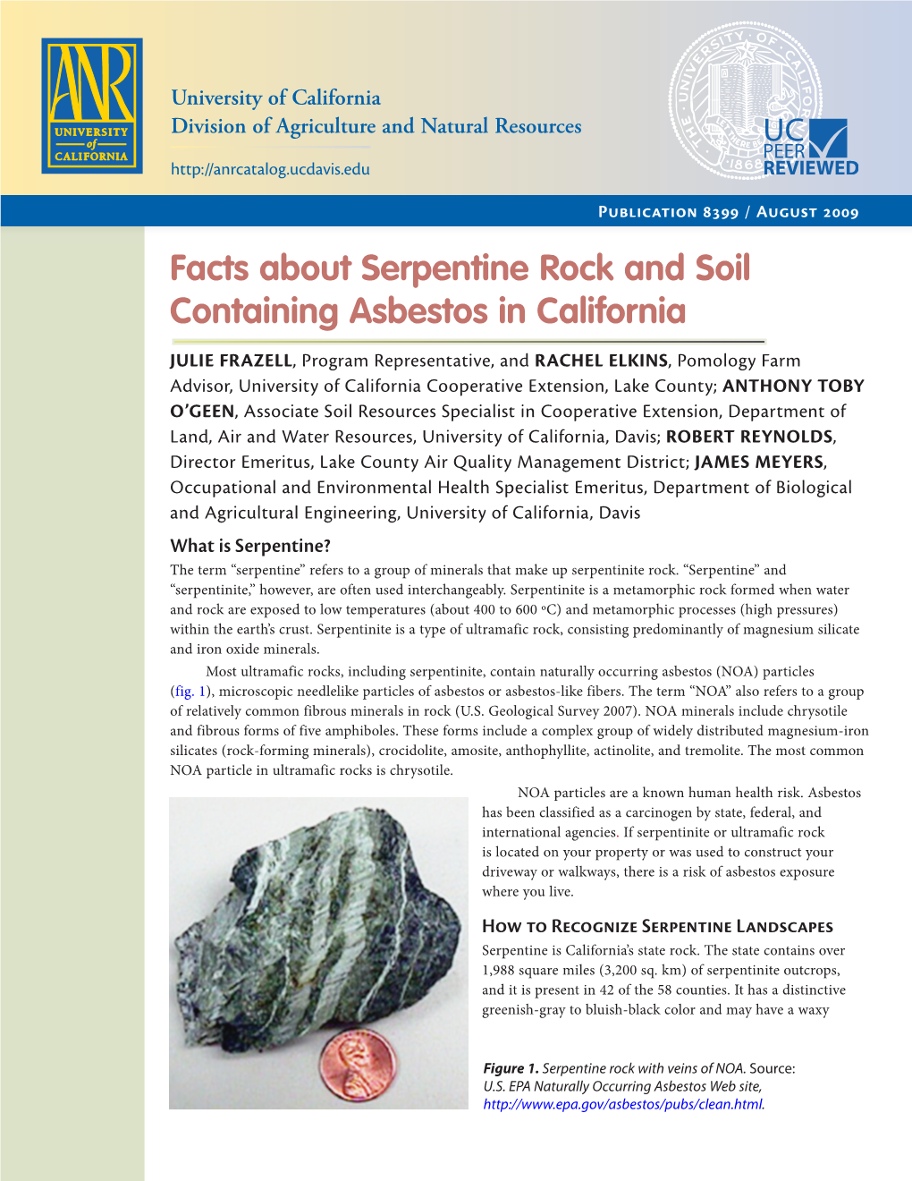 Facts About Serpentine Rock and Soil Containing Asbestos in California