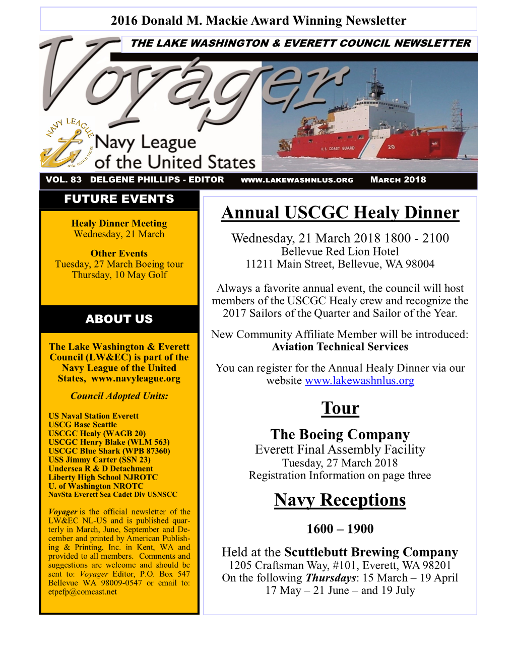 Annual USCGC Healy Dinner Tour Navy Receptions