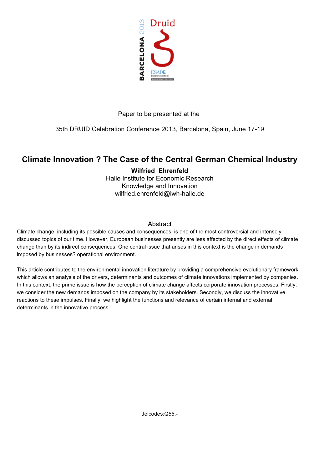 Climate Innovation ? the Case of the Central German Chemical Industry