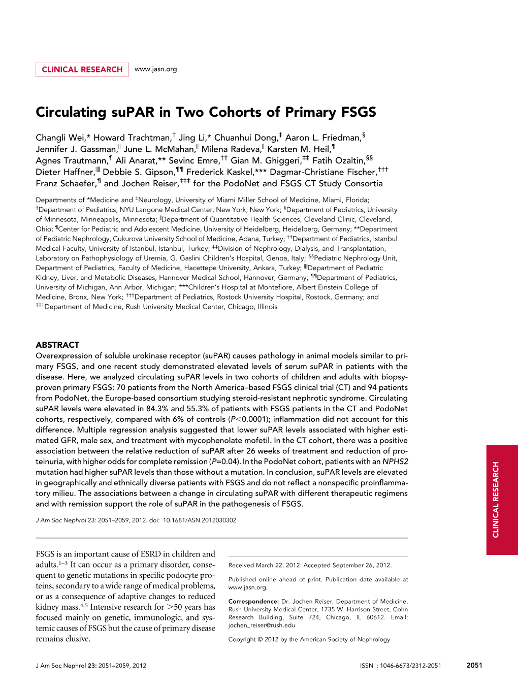 Circulating Supar in Two Cohorts of Primary FSGS