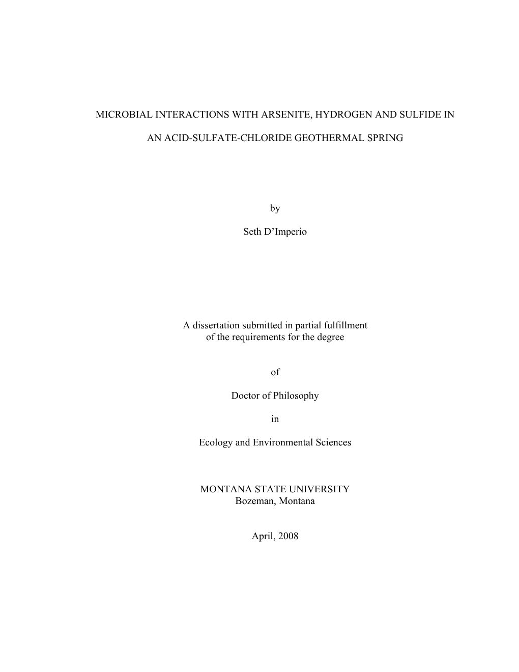 Microbial Interactions with Arsenite, Hydrogen and Sulfide In