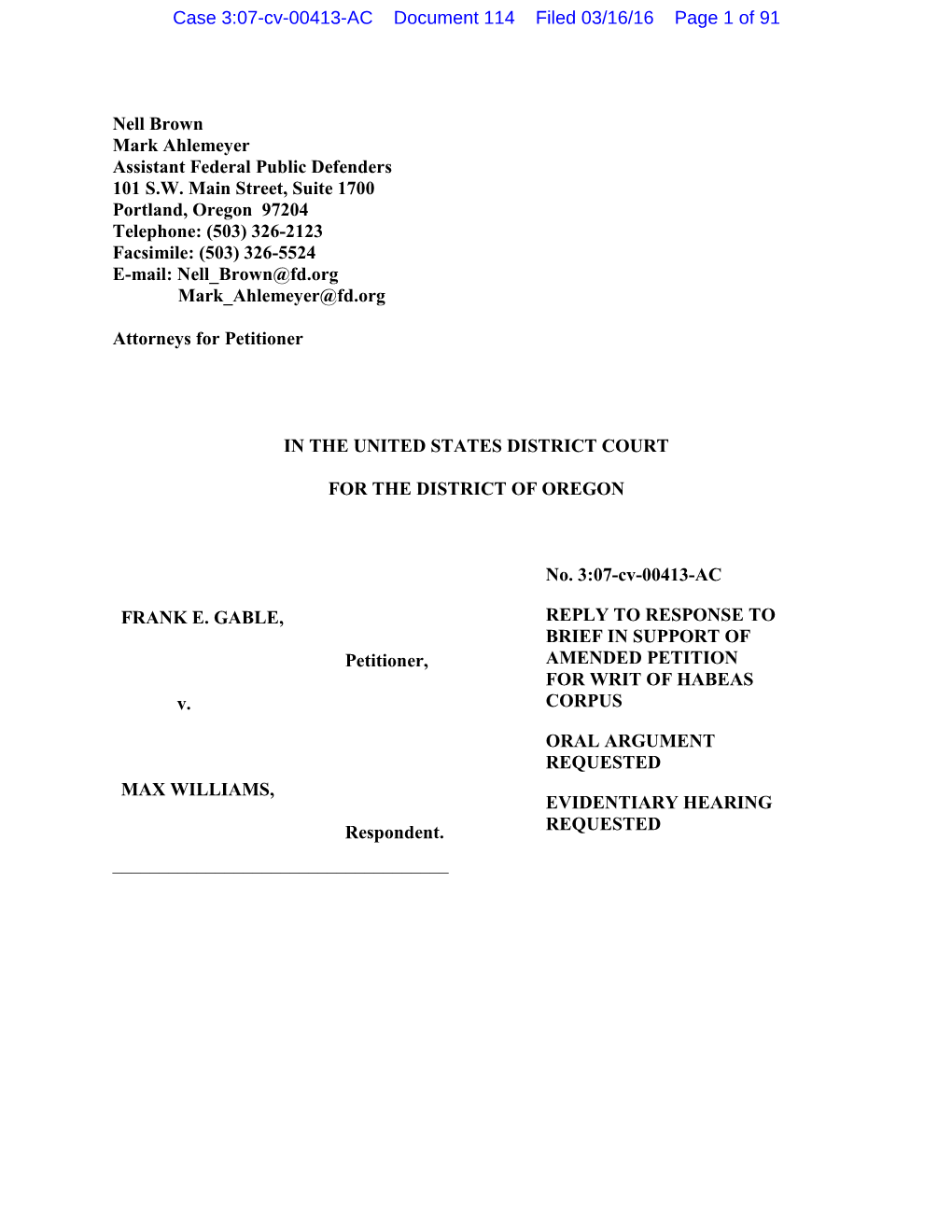 Case 3:07-Cv-00413-AC Document 114 Filed 03/16/16 Page 1 of 91