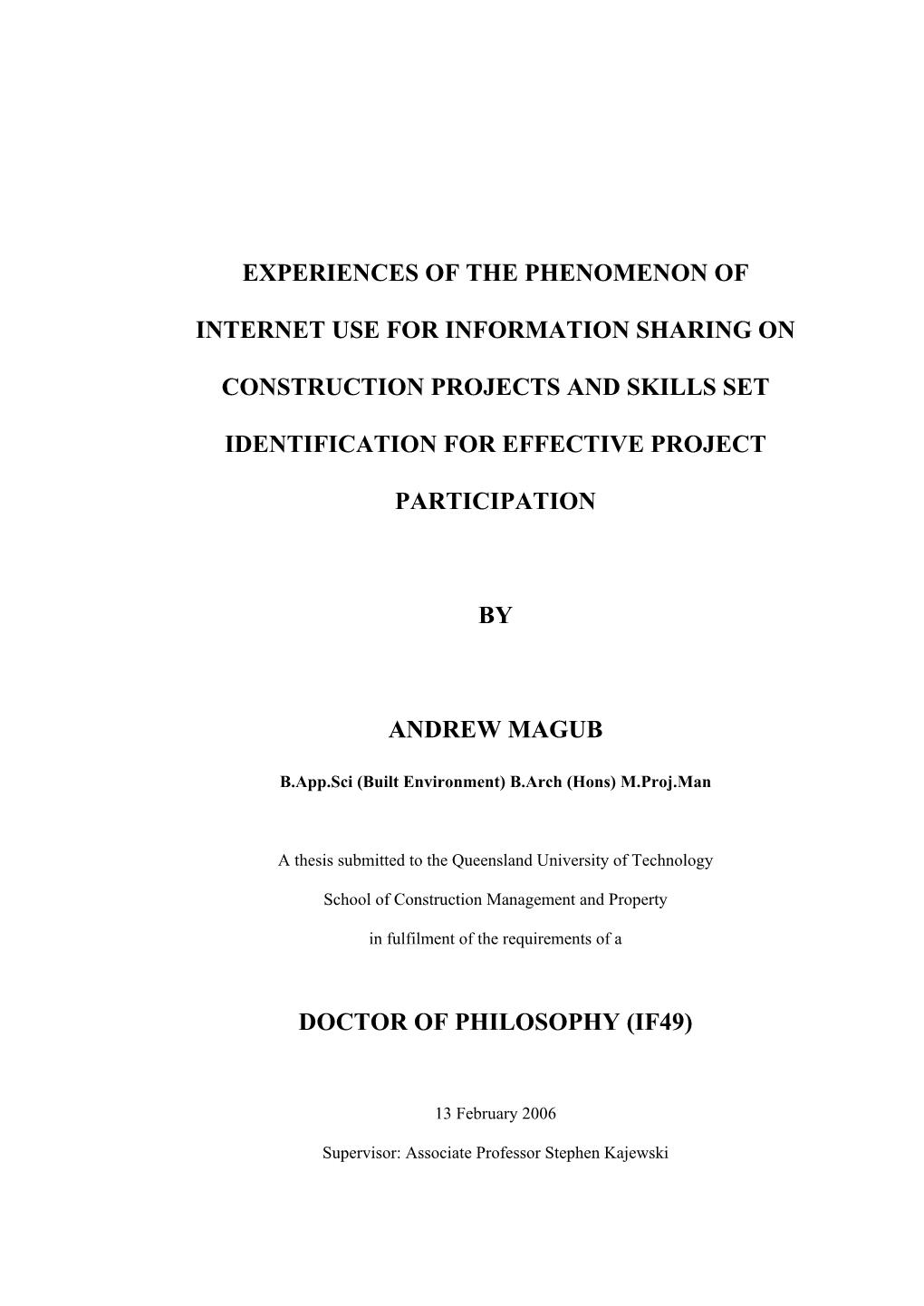 Andrew Magub Thesis