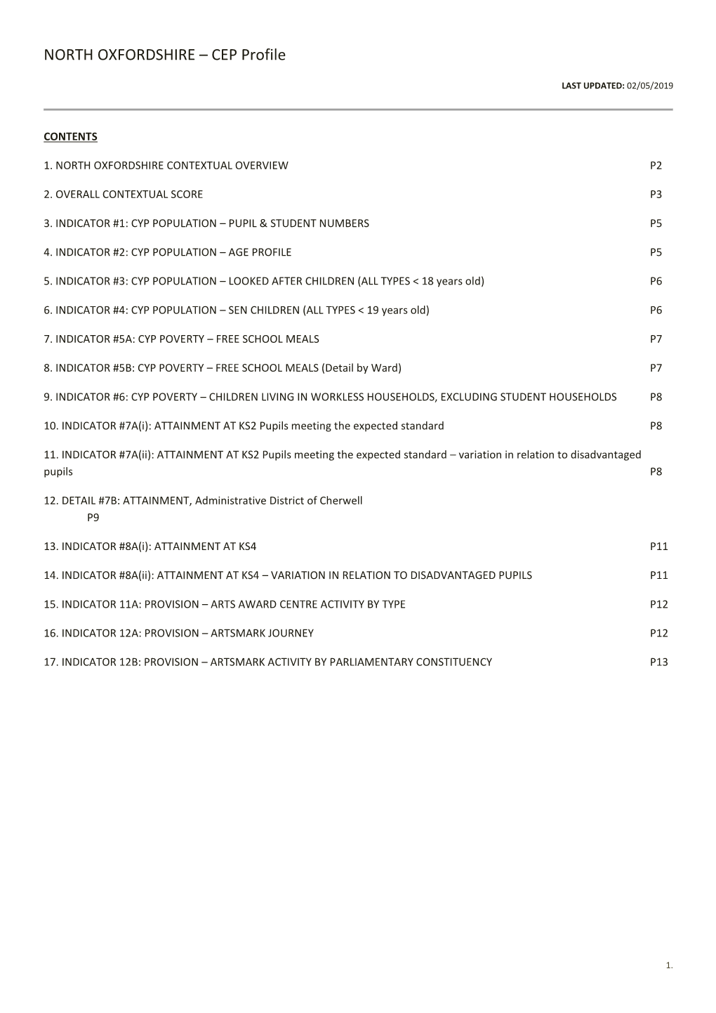 NORTH OXFORDSHIRE – CEP Profile