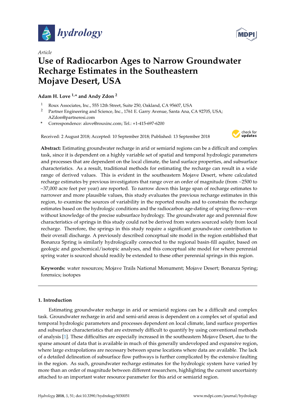 Use of Radiocarbon Ages to Narrow Groundwater Recharge Estimates in the Southeastern Mojave Desert, USA