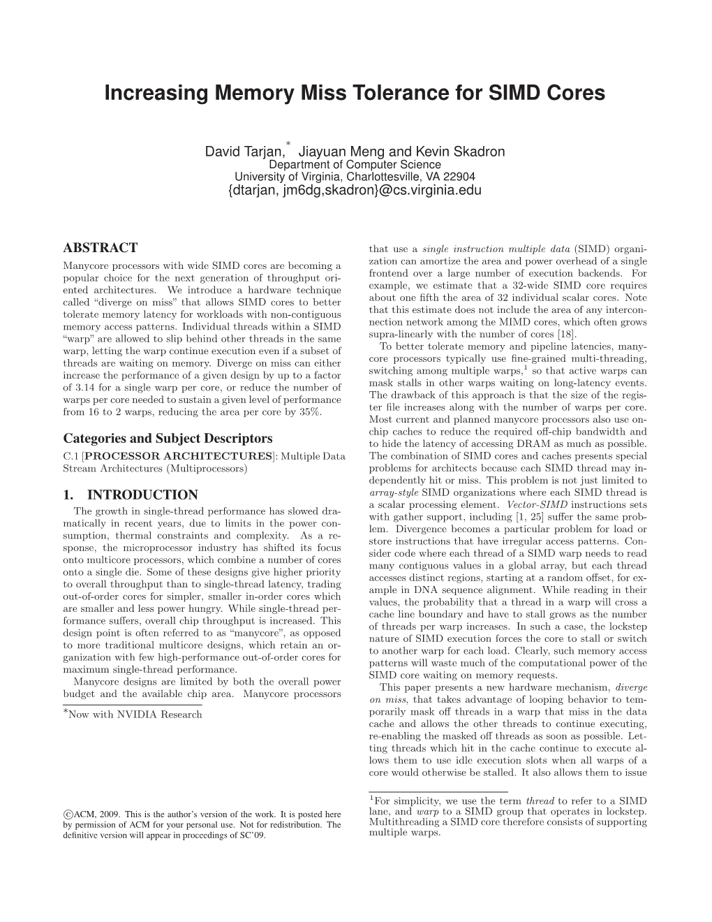 Increasing Memory Miss Tolerance for SIMD Cores