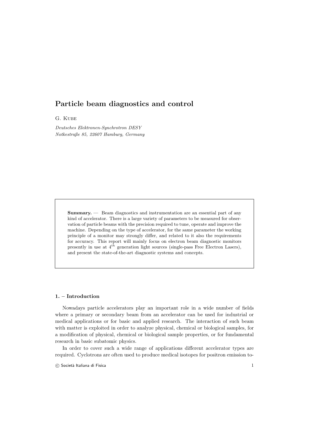 Particle Beam Diagnostics and Control