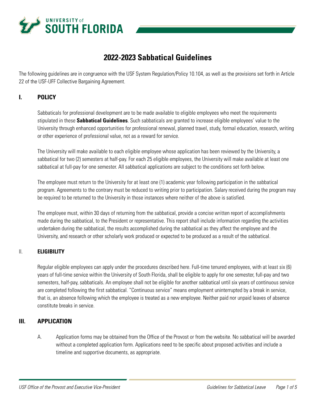 Sabbatical Leave Guidelines