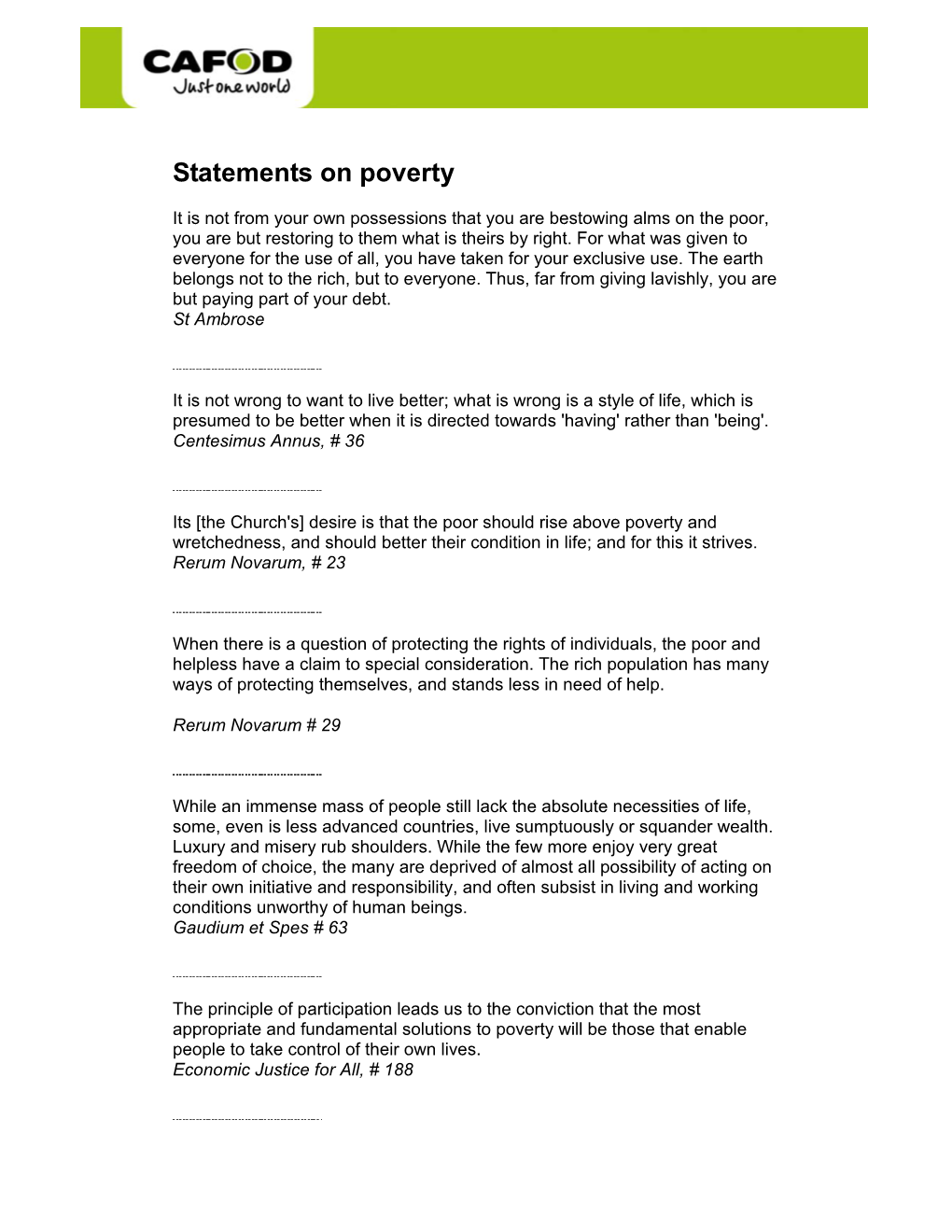 Statements on Poverty